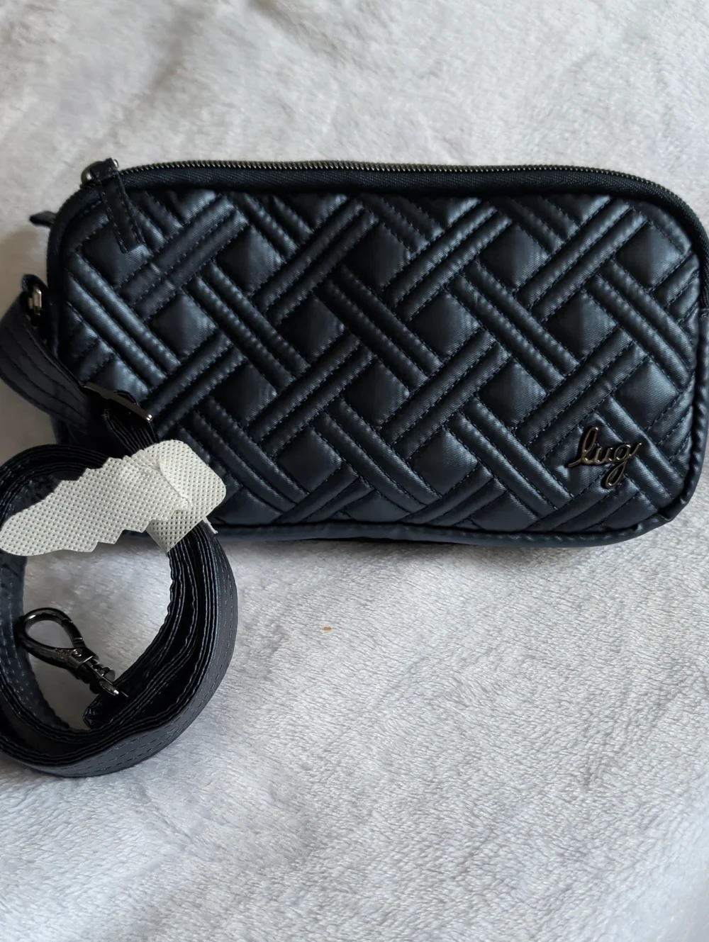 lug Black Quilted Woven-Pattern Crossbody Bag